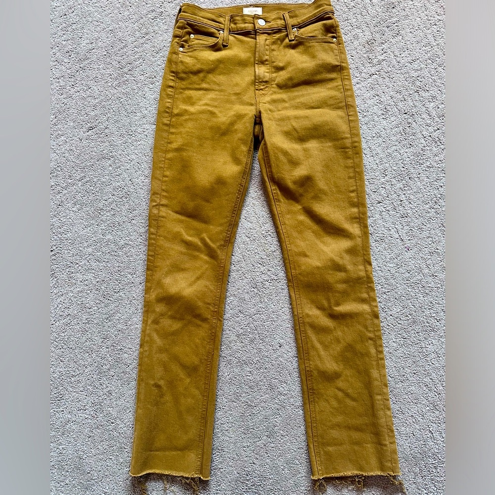 MOTHER, brown/olive color jeans, the mid rise dazzler ankle fray, size 26.